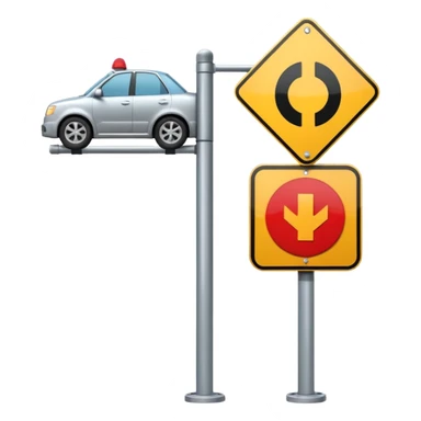 A 3D cartoon street sign showing a towing symbol, on a metal pole, clean background, Memoji-style rendering. sticker