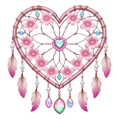 Pink iridescent Sakura flower heart Cœur pastel suncatchers gemstones beadspearls crystals dreamcatcher sticker