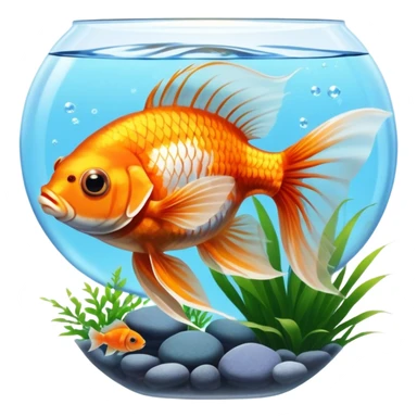 Large aquarium fish like veil tails and lionhead goldfish swimming gracefully in a beautifully decorated aquarium. Colorful aquatic plants, smooth rocks, and gentle bubbles surround the fish. The water shimmers in sunlight, creating a peaceful and vibrant underwater scene. Transparent background. sticker