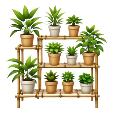 Large multi-tier plant rack constructed from thin bamboo poles  sticker
