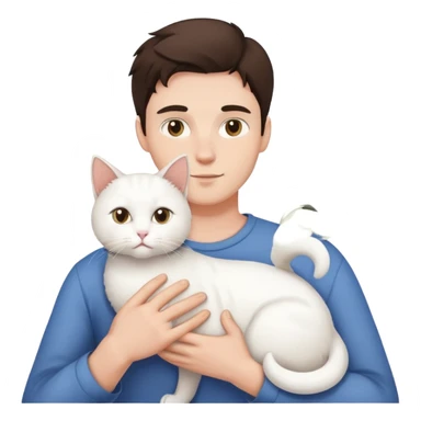 brunnete man holding white cat sticker
