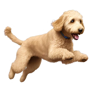 A female labradoodle jumping on a trampoline  sticker