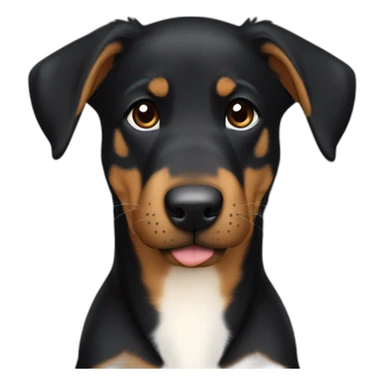 Medium Beauceron puppy with white chest and chin, brown paws and cheeks, black muzzle sticker