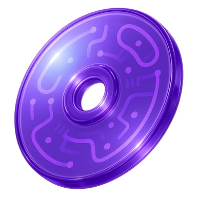 A minimalist CD disc with abstract pattern, glowing effect, purple color sticker