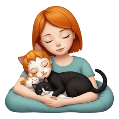Ginger Girl short hair sleeping with two cats a black and a white bigger cat  sticker