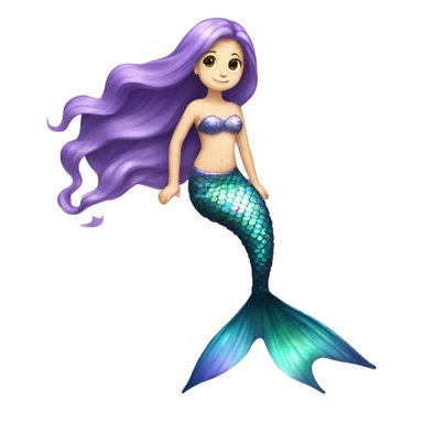 Iridescent mermaid tail full body white girl long hair brown and purple sticker