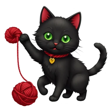 playful black cat chasing yarn sticker