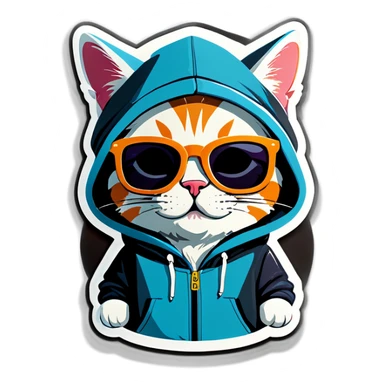 Cat with sunglasses and hoodie sticker
