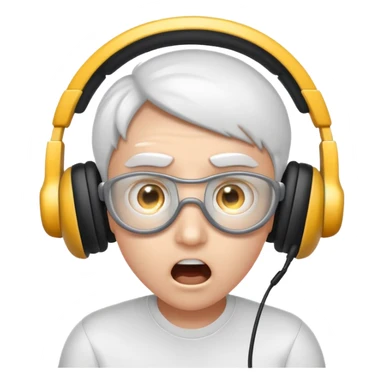 Cartoon character, surprised and blinded by flashbang, headset on, exaggerated eyes, bright white glowing effect, funny expression, Twitch emoji style, transparent background sticker