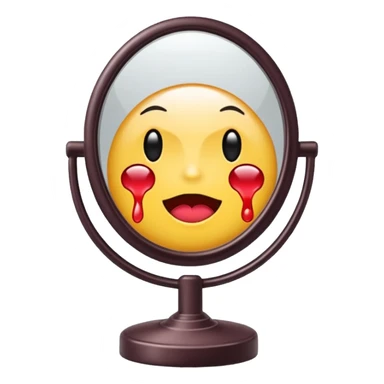 Minimalist emoji-style sticker of a vanity mirror with dim bulbs and cracked glass, words “Am I real yet?” smeared in dusty lipstick tone


 sticker