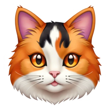 Cinematic Cute Calico Cat Portrait Emoji, Head tilted playfully with sparkling, inquisitive eyes and a charming patchwork fur of orange, black, and white, simplified yet irresistibly adorable, highly detailed, glowing with a warm, inviting glow, high shine, bubbly and affectionate, styled with a touch of whimsical feline charm, soft glowing outline, capturing the essence of a delightfully cute calico cat that looks as if it could prance off the screen into your heart! sticker