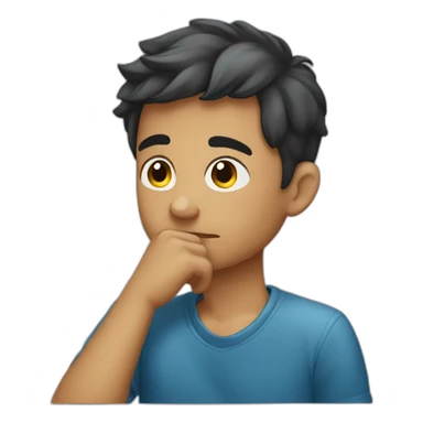 Boy thinking while keeping his hand on his chin sticker