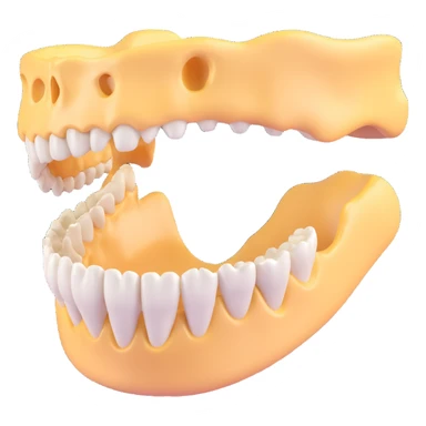 A 3D model of a human jawbone in a realistic style, highlighting the structure and details of the bone and teeth. sticker