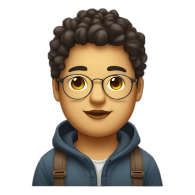 A 18 year old chubby boy wearing golden specs and has acne on face with mole on upper lip sticker