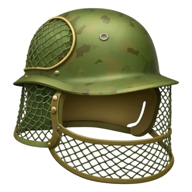Military helmet with camouflage netting
 sticker