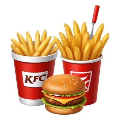Plateau rouge avec dessus une bucket de poulet KFC , des frite dans un pot, un burgers et un coca sticker