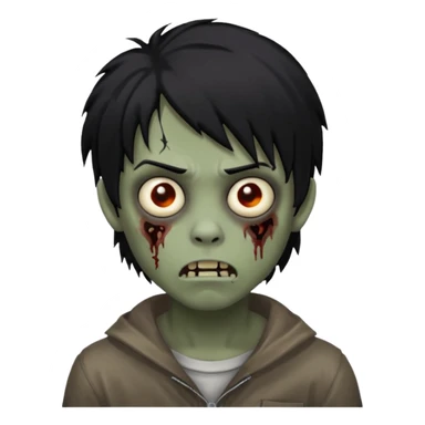 Boy, zombie, black hair, medium long, emo, shaggy, dark, spooky, creepy expression emoji sticker