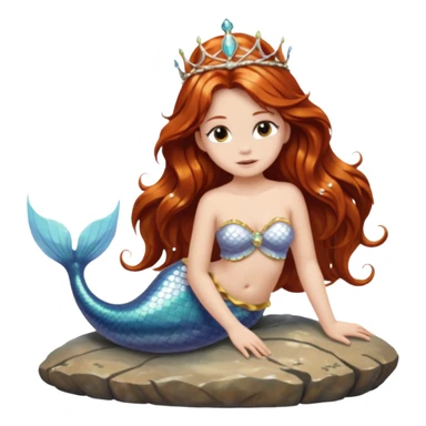 Mermaid with Shell Crown – Long flowing hair, shell tiar, sitting on rock sticker