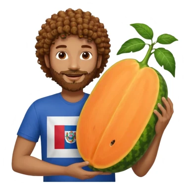 A very happy papaya hugging a curly hair man with a beard and Dominican flag on his shirt   sticker