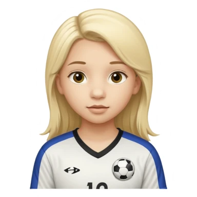 A girl with long light blonde hair with long eyelashes that looks around 13 years old with a soccer ball make her lips lined sticker