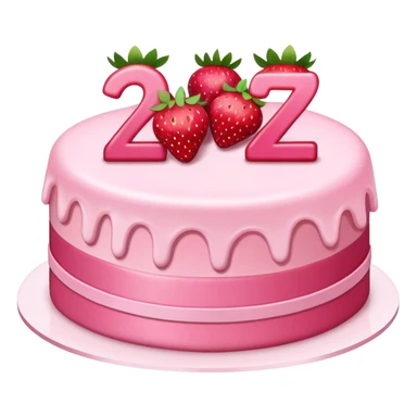 Pink cake with strawberries and the number 27  sticker