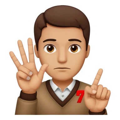 man frowning holding up numbers 6 and 7 sticker