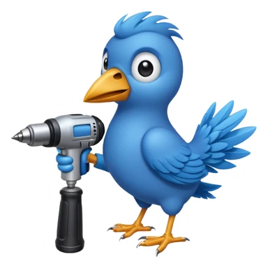A blue Twitter bird holding a drill sticker