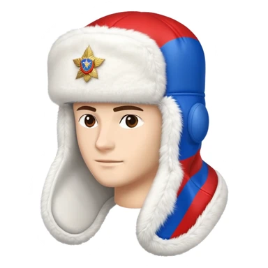 Traditional Russian ushanka hat with Russian flag colors white blue and red, winter fur hat with ear flaps sticker