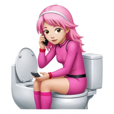 Long Pink haired female Jockey sat on the toilet with her mobile phone  sticker