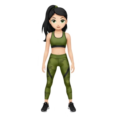 cute teenage girl, cute athletic clothes, light tan skin, dark camo green eyes, long black hair, very long eyelashes sticker