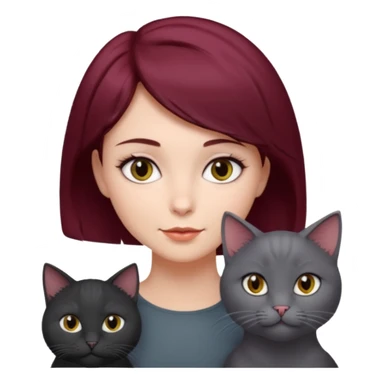 femme au cheveux court bordeau, yeux gris,  avec chat poils longs gris et chat poils ras noirs sticker