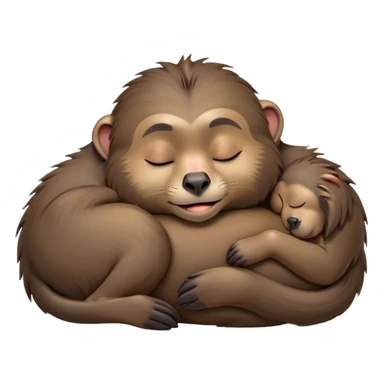 Meme-Worthy Cute Sleeping Baboon Portrait Emoji, Head resting peacefully with a contented smile, showcasing a robust build and a luxuriously soft Fur of earthy browns, eyes shut in a serene, restful nap, Simplified yet hilariously adorable features, highly detailed, glowing with a soft, drowsy light, high shine, relaxed and utterly lovable, stylized with an air of playful laziness, bright and heartwarming, soft glowing outline, capturing the essence of a comically sleepy baboon, so meme-worthy it feels like it could instantly become the next viral sensation of adorable slumber! sticker
