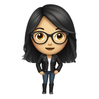 Asian girl in glasses and leather jacket whith dark long hair sticker