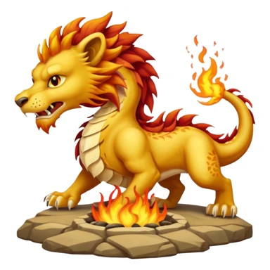 un dragon affrontant un lion, le lion souffle des flammes sur un loup, ambiance épique sticker