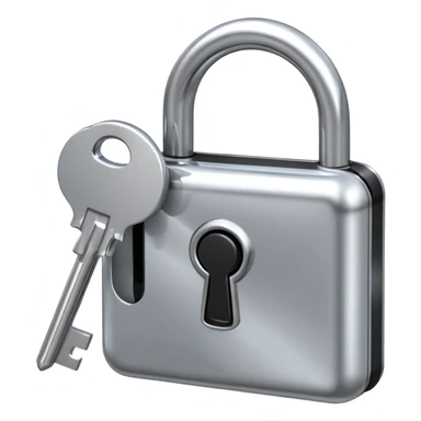 A chrome silver lock and key emoji, smooth metallic surfaces, glossy reflections, luxury swag vibe, minimal iOS emoji style, centered on clean white background sticker