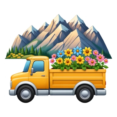 truck with mountains and flowers in the truck bed sticker