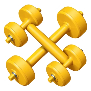 Generate a high-quality image of two cute, small yellow dumbbells for home workouts stacked in a cross shape on a plain white background, roun
 sticker
