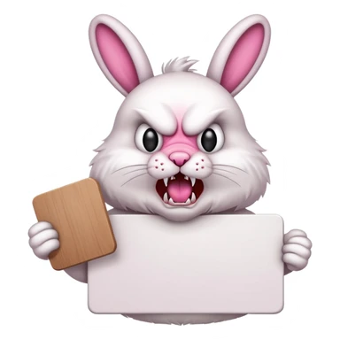 Rabid snarling foaming at the mouth bunny holding large blank sign sticker