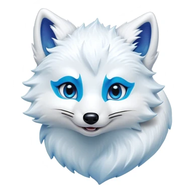 Cinematic Comical Arctic Fox Portrait Emoji, Head tilted dramatically with an exaggeratedly amused expression, featuring a striking, glossy white Fur with bold icy blue accents and wide, expressive eyes filled with playful disbelief, Simplified yet hilariously expressive features, highly detailed, glowing with a slightly sassy glow, high shine, dramatic yet playful, stylized with an air of cheeky arctic mischief, bright and endearing, soft glowing outline, capturing the essence of a spirited and over-the-top arctic fox, so meme-worthy it feels like it could side-eye its way into internet fame instantly! sticker