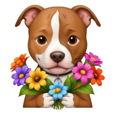 pitbull dog holding flowers sticker