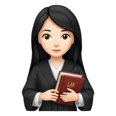 white-women-with-long-black -hair-lawyer-in-lawyer’s-robe. Have law book in hand with bookshelf full of law books in the background sticker