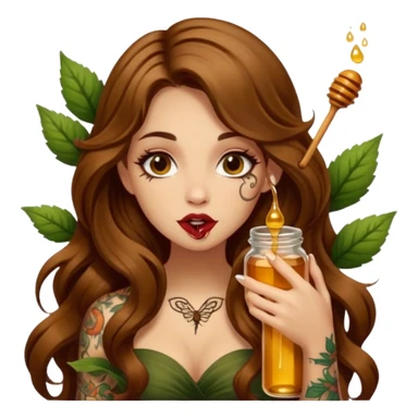 forest mystic woman long wavy brown hair tattoos licking honey from finger flirty sticker