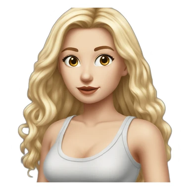 hyperrealist caucasian girl, long straight blonde hair, white v-neck laced crop tanktop, grey tight micro skirt sticker