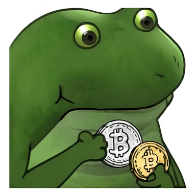bufo frog (pepe) with a single coin in hand sticker