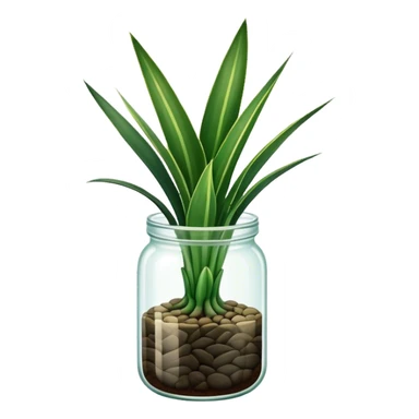 Sansevieria plant with fully straight vertical leaves in glass jar pot sticker