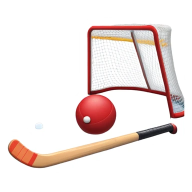 A red ball and hockey stick resting on an ice rink, with the goalposts and clear markings in the background. The scene captures the unique nature of field hockey with a ball on ice, emphasizing the speed and precision of the sport in a cold, competitive atmosphere. sticker