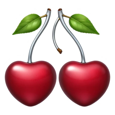 A pair of cherries emoji made of liquid silver chrome, smooth rounded shapes, glossy metallic surface, subtle sensual vibe, luxury sexy aesthetic, iOS emoji style, centered, clean white background sticker
