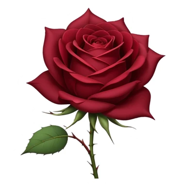 Single rose with subtle thorns, side profile, deep wine red petals, flat vector icon, clean line art, no shading, transparent background, minimalist gothic style, centered emoji composition sticker