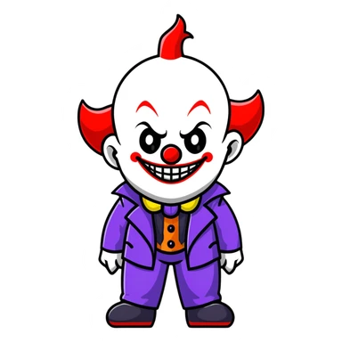 demonic clown wearing a leisure suit, bald with different horn styles sticker