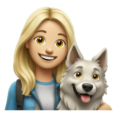 happy blond girl with Wolf dog outdoors sticker